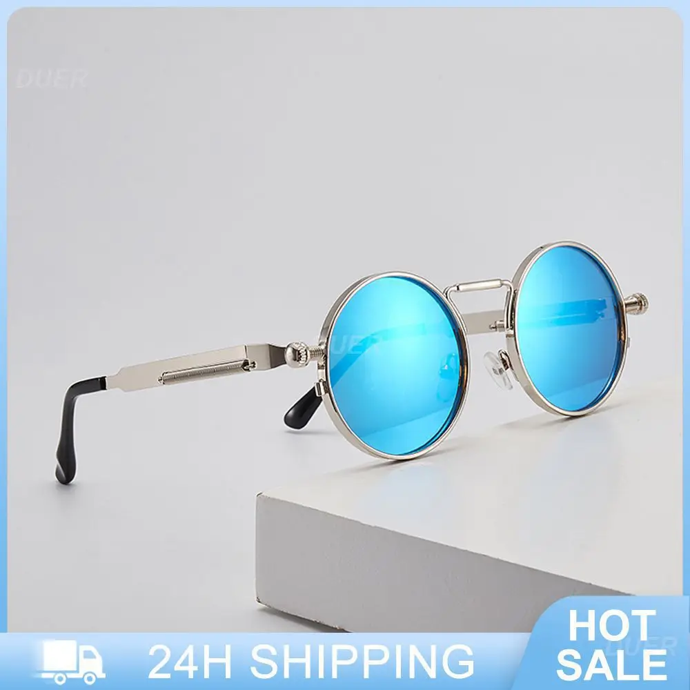 

Очки солнцезащитные в круглой оправе Uv400 для мужчин и женщин, солнцезащитные аксессуары в металлической оправе, в стиле панк, в стиле хип-хоп