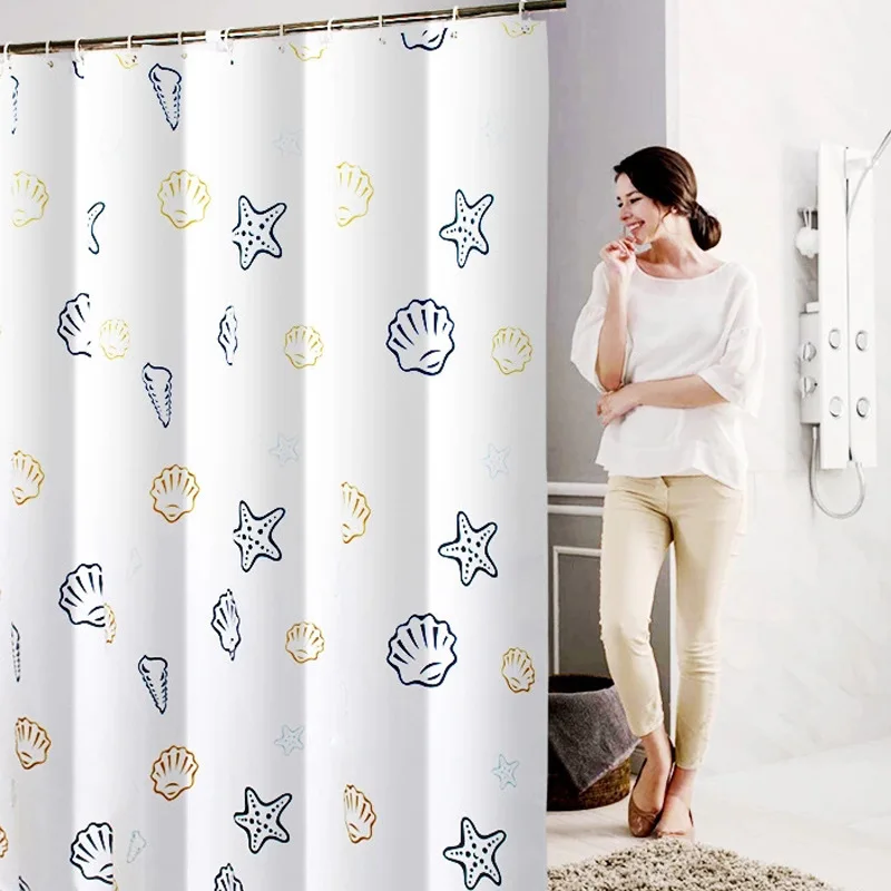 

Ocean World Polyester Shower Curtain Waterproof Shower Curtain Cute White Cartoon Bathroom Curtain