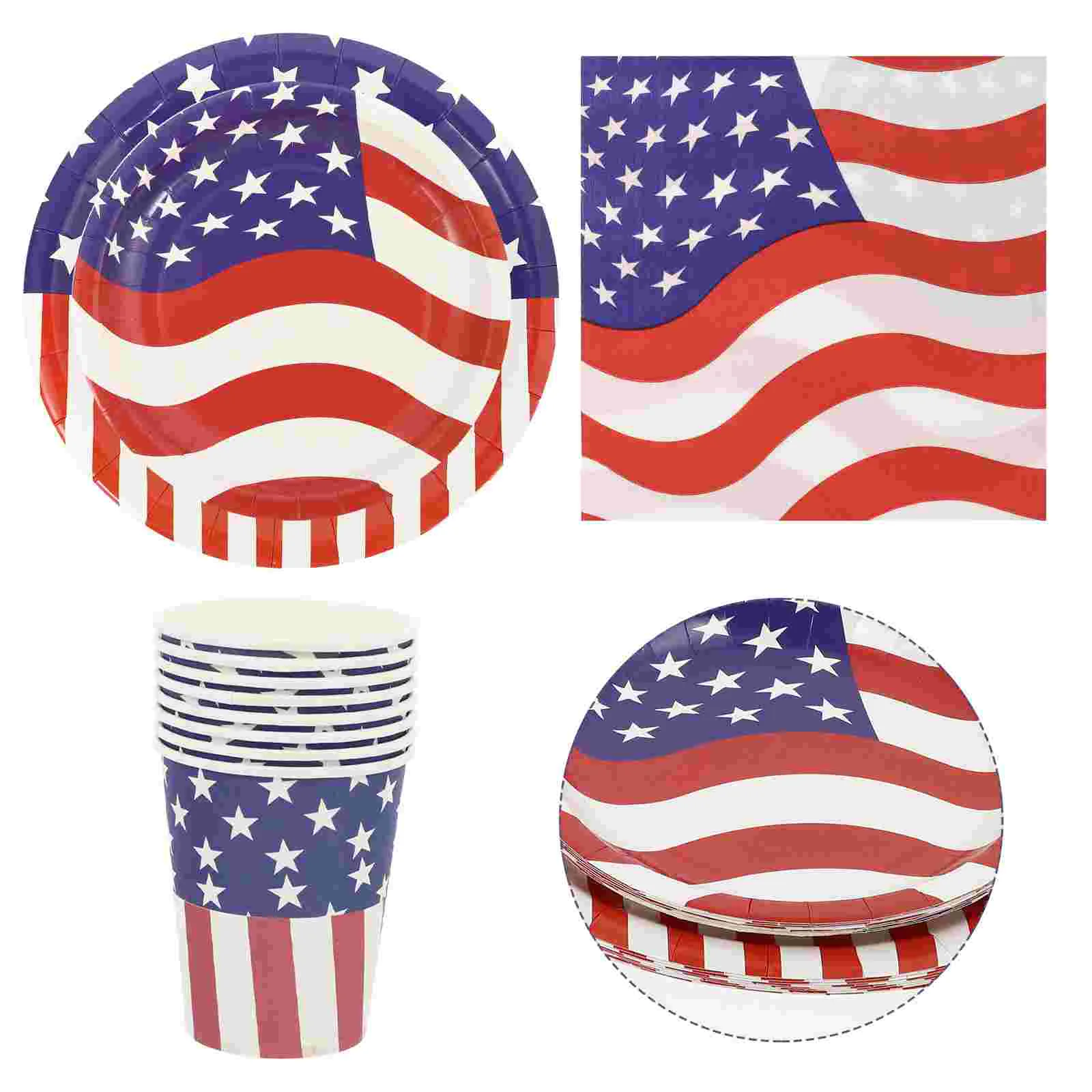 

44 Pcs Portable Disposable Party Tableware American Flag Tableware Paper Dinnerware for Inn