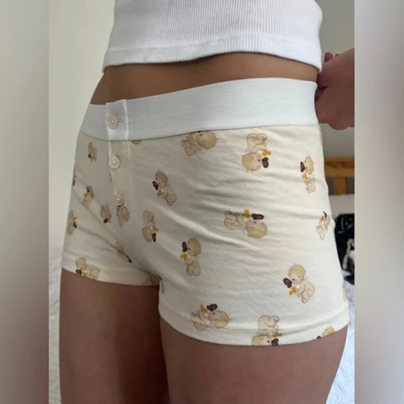 Пижамные шорты Y2K в ретро-стиле 1920-х облегающие с мультяшным принтом пуговицами и