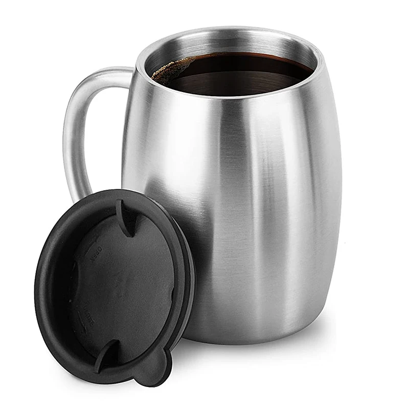 

Stainless Steel Coffee Mug With Lid,14Oz Double Wall Insulated Travel Mugs Shatterproof,Spill Resistant Coffee Tea Cup