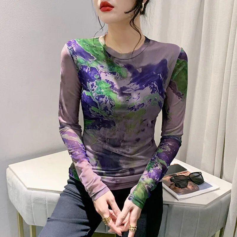 #7311 винтажная сетчатая ткань Женская облегающая эластичная тонкая короткая