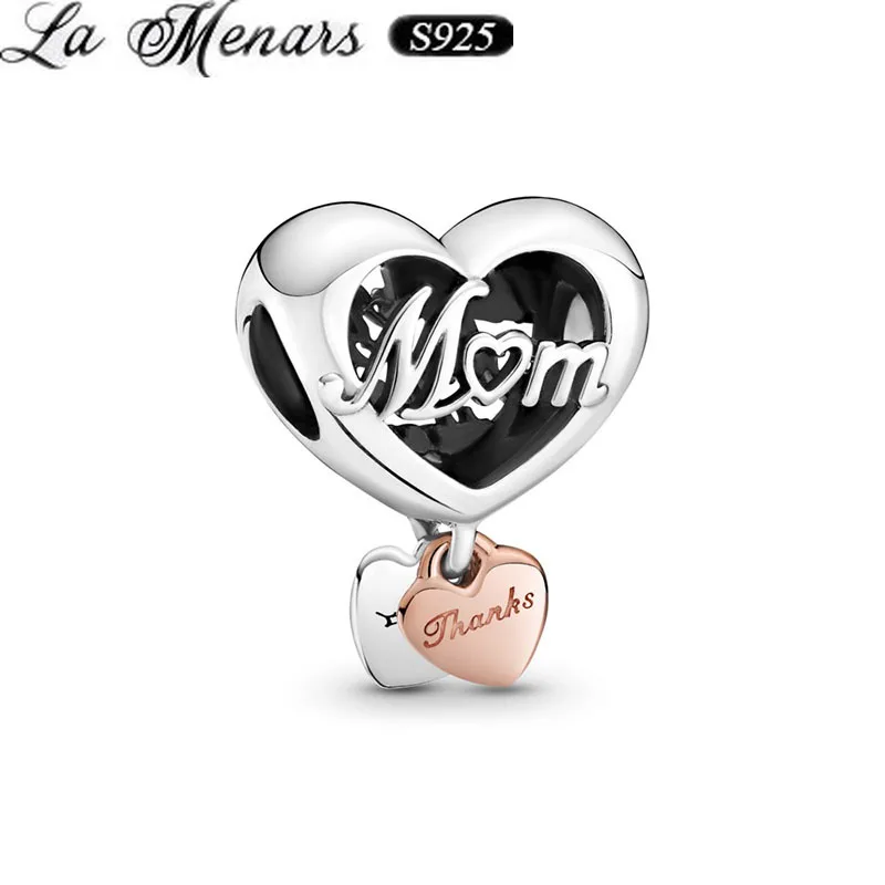 

La Menars 925 Sterling Silver Love Heart Mom Letter Pendant Charms Fit Bracelets Fashion Jewelry Mother Gift Birthday