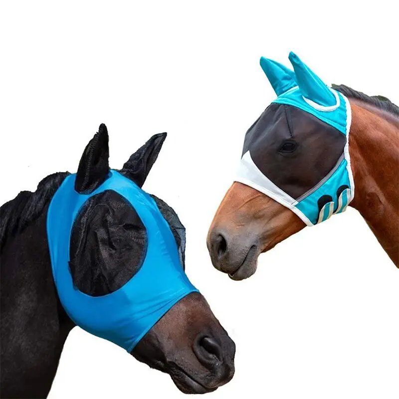 

Breathable Anti Mosquito Fly Elastic Horse Face Cover Protection Decor with Ears Breathable Fly-proof Net Horse Mask Protection