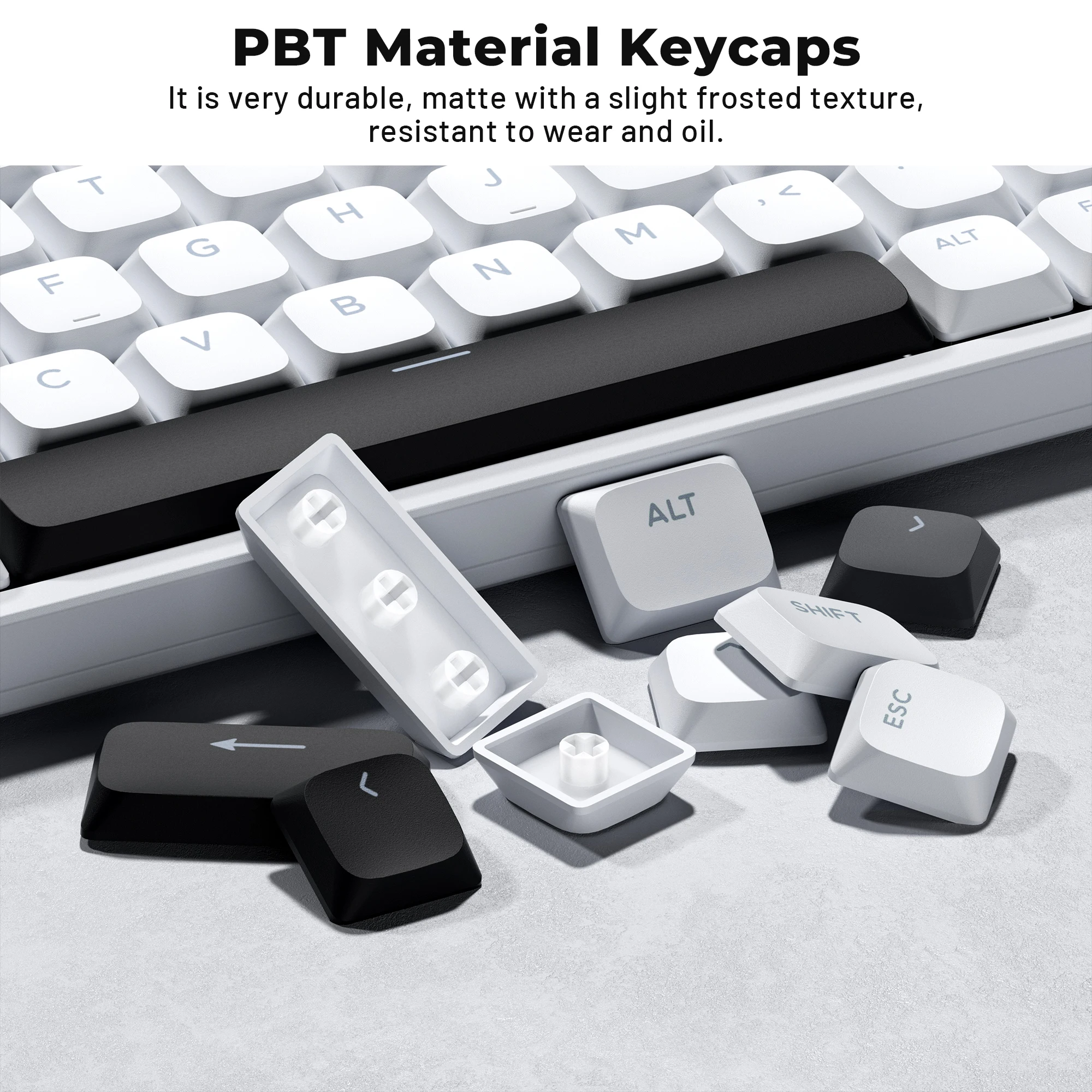 Фото Низкопрофильные колпачки для клавиш XVX BOW Shine Through Skyline R2 Double-Shot PBT, совместимые с ASIN, США/ISO, Великобритания, черный/белый, 127-клавиш №3