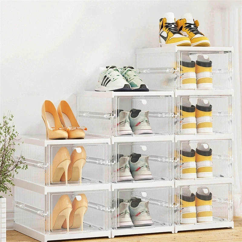 

Transparent Shoe Box Flip Simple DustProof Moisture Shoe Cabinet Quality Plastic Installation-Free One-Piece Foldable StorageBox