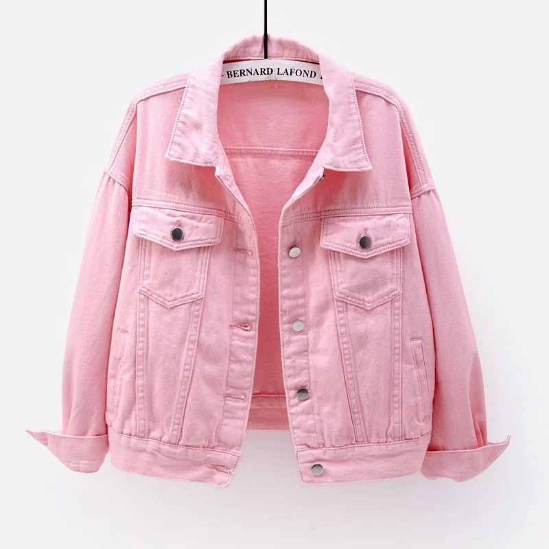 

Loose Women's Jeans Jacket Spring Autumn Plus Size Cowboy Coat Short Pink Lady Denim Top Casual Black White Purple New Outwears