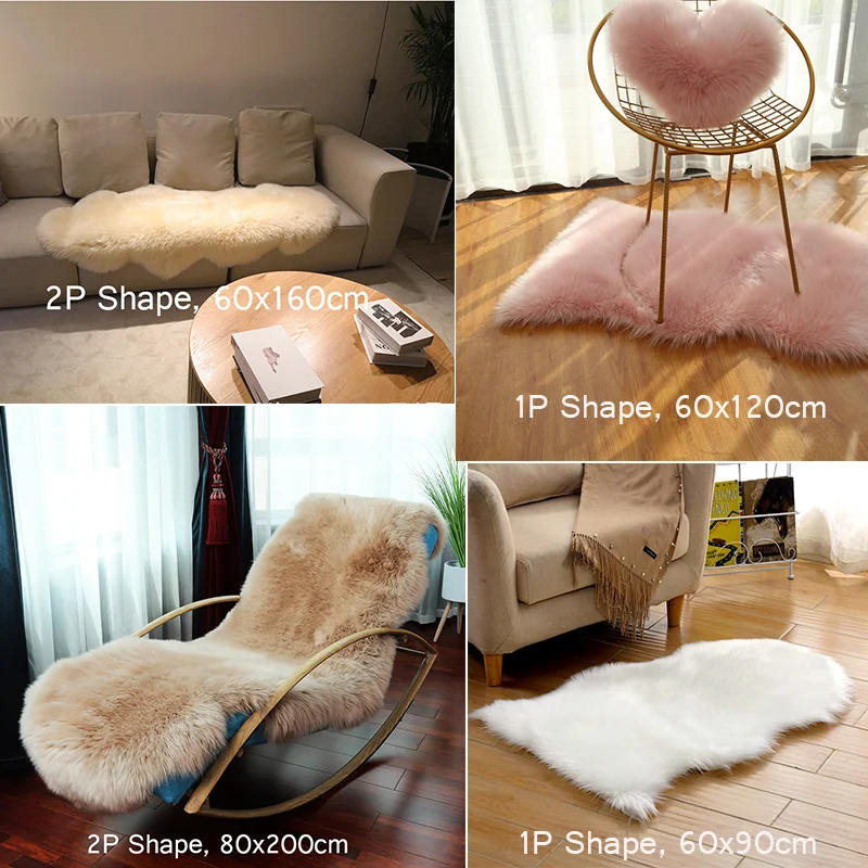 Soft White Faux Fur Area Rugs Kids Living Room Bedroom Shaggy Floor Chair Mat Home Decoration Sheepskin Plush Bedside Carpet images - 6