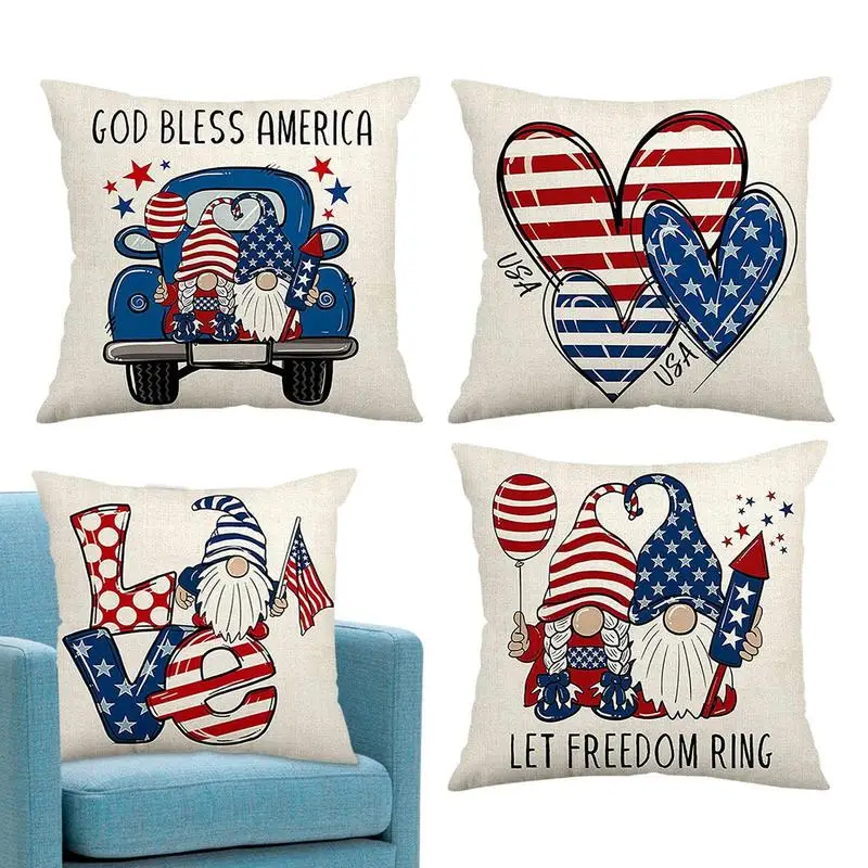 

4th Of July Pillow Covers 17.71*17.71in Set Of 4 Memorial Day Patriotic Throw Pillow Covers Love America Pillows Case