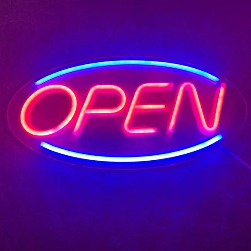 Фото Светодиодная неоновая вывеска OPEN, USB-неоновая вывеска, декор для стен спальни, сине-красная, индивидуальная световая вывеска для бизнеса, декор для дверей и витрин магазинов №1