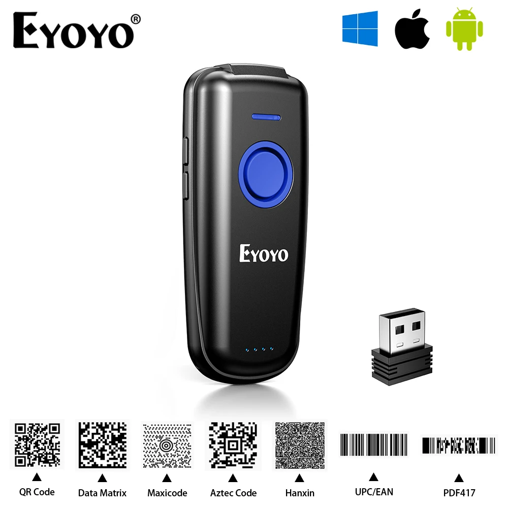 Фото Eyoyo EY-023 Мини 2D / 1D лазер / CCD штрих - код сканер портативный Bluetooth штрих - код считыватель автоматический индукционный сканер QR PDF417 UPC EAN код №1