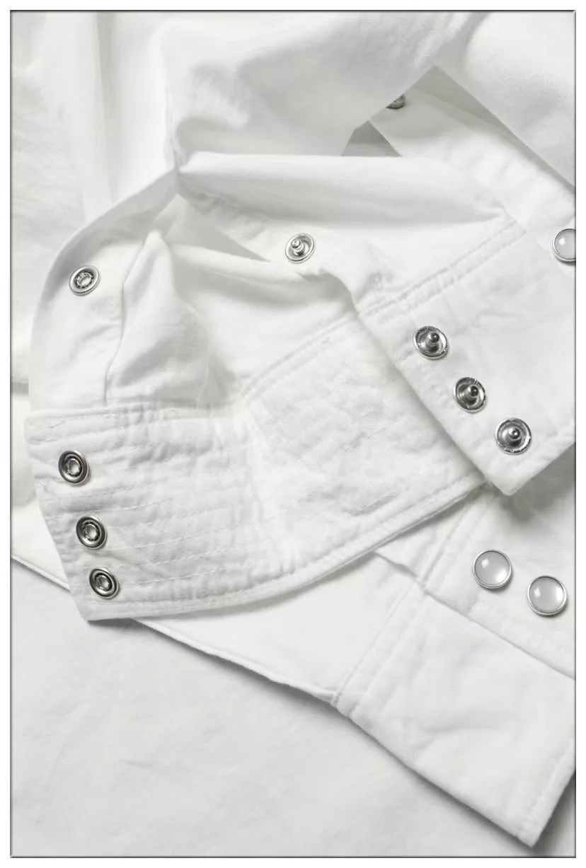 Джинсовая рубашка цвета слоновой кости с длинным рукавом мужская на пуговицах