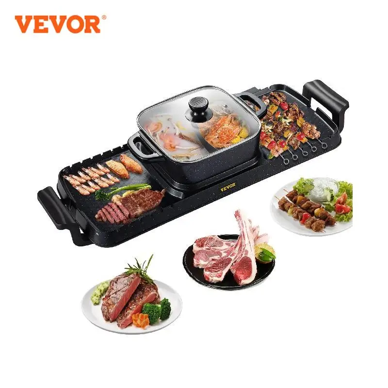 

VEVOR 2in1 Electric BBQ Pan Grill Hot Pot 2400W Multifunction Home Portable Smokeless Nonstick Detachable Hot Pot Barbecue Plate