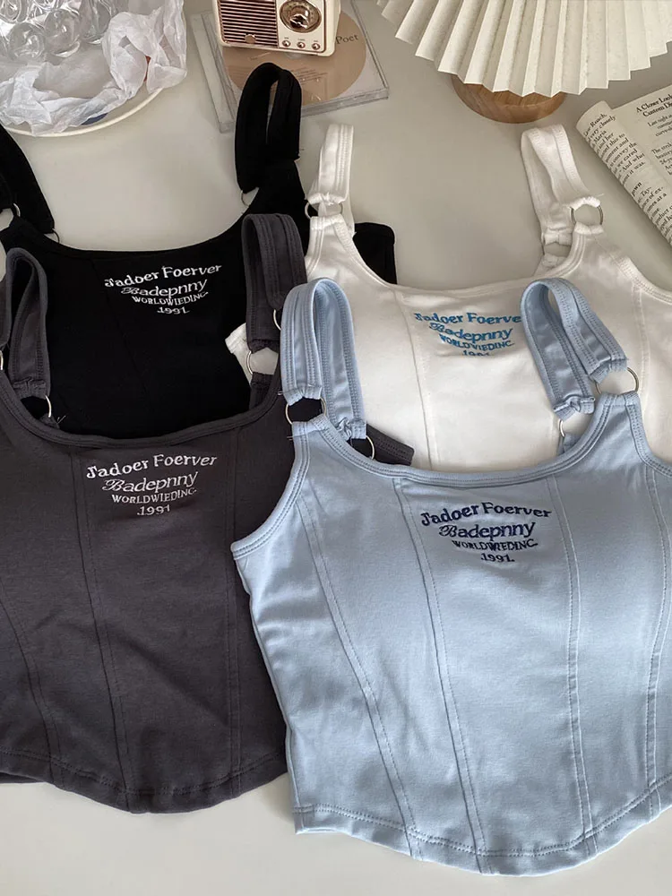 Женские майки с вышитыми буквами и подушечками для бюстгальтера повседневные Y2K