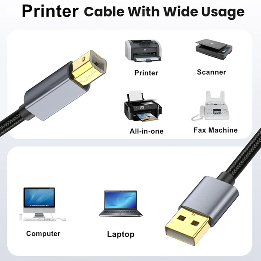 Фото 10M 5M 3M USB-кабель для принтера USB-кабель типа B «папа-папа» USB2.0 для Canon Epson HP ZJiang Label Printer USB 2.0 Кабель для принтера №4