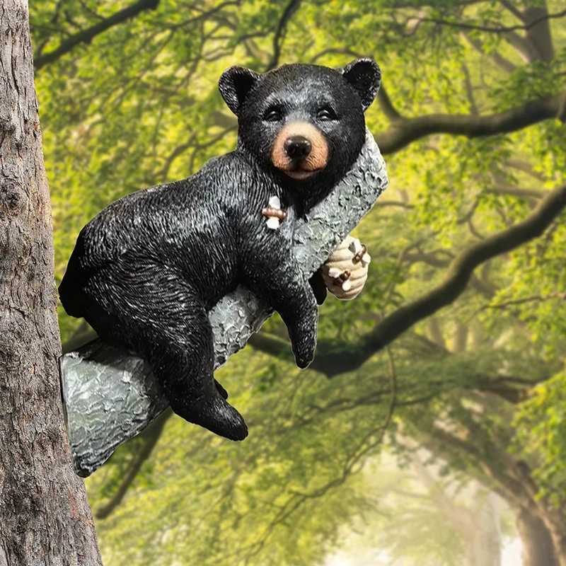 

Черный медведь, симпатичное животное, завязывающееся в дереве, скульптура, медведь из смолы, Настенная художественная статуэтка, статуэтки для внутреннего и наружного декора