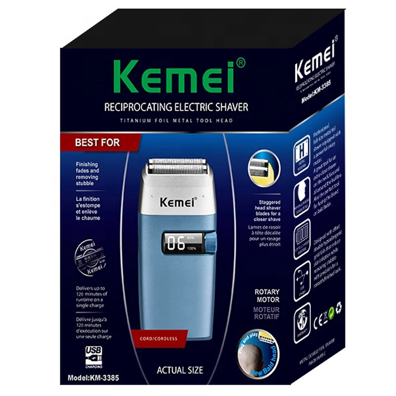 Kemei регулируемый 2-х скоростной электрический бритва для волос и бороды для мужчин, перезаряжаемая машинка для бритья лица, бритва для сбривания щетины и лысины.