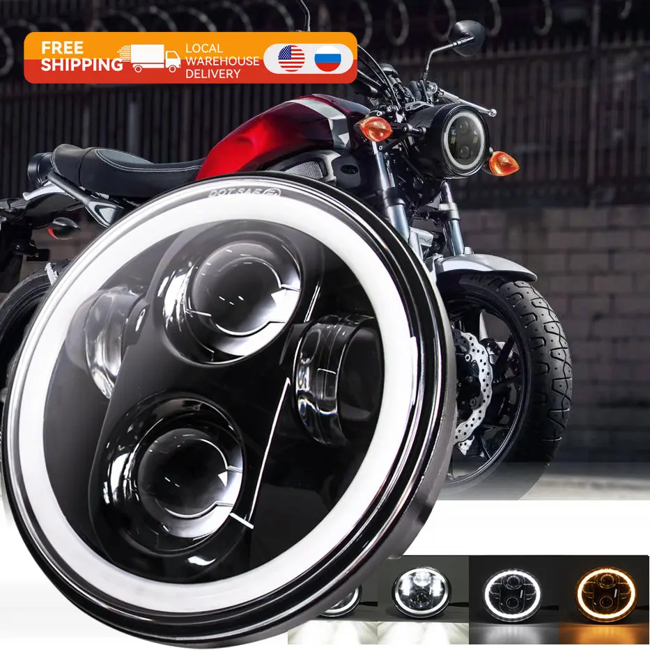 New 5.75 inch LED Headlight for Sportster Dyna Iron 883 Projector Halo Ring High Low Beam Motorcycle 5 3/4" DRL Turn Signal