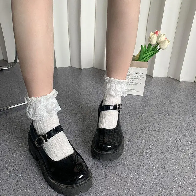 5 Pairs Lolita Socks White Bow Lace Socks Middle Tube Japanese College Style Princess Socks Sweet JK Streetwear Hosiery