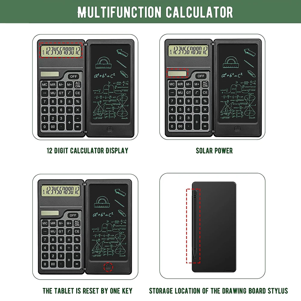 VAORLO Складной Калькулятор Солнечной Энергии 2-в-1 Настольный ЖК-дисплей 12 Цифр