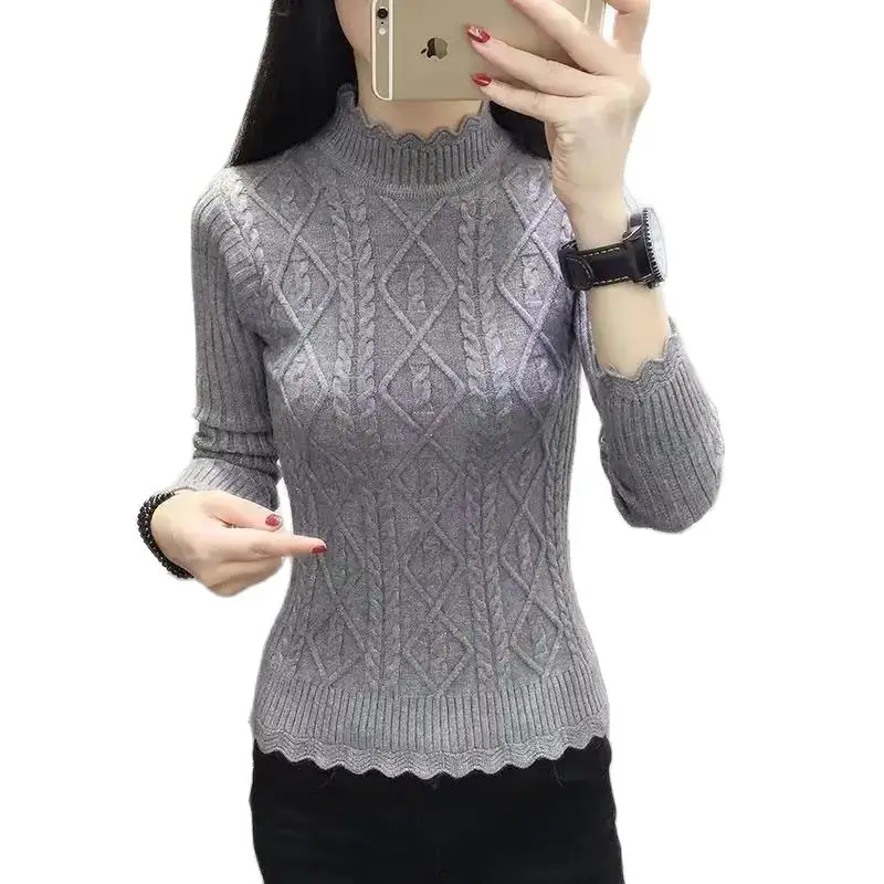 

Woolless Autumn And Winter Half-high-necked Fleece Sweater Women's Solid Color Long-sleeved Versatile Pullover Bottoming Shirt