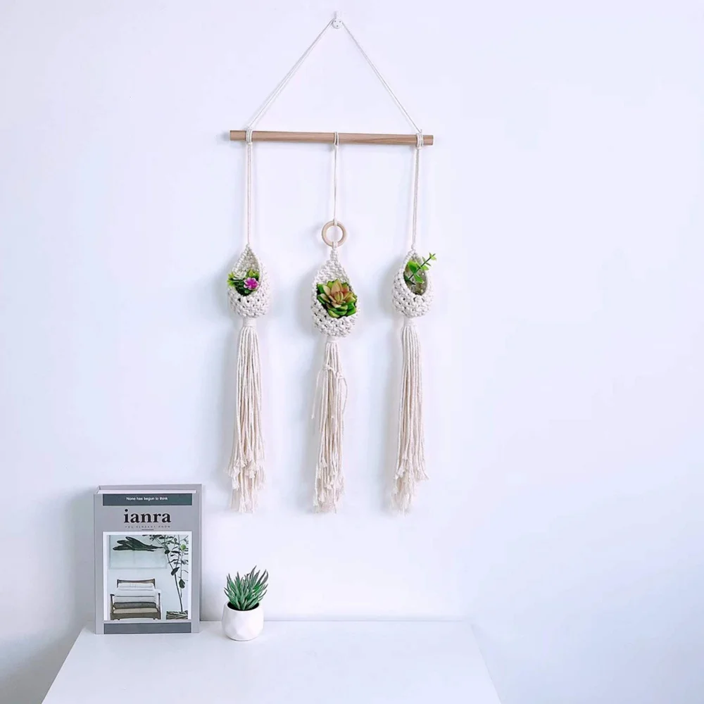 

Bohemian Tapestry Cotton Rope Woven Tassel Hanging Basket Planter Home Decoration Plant Hanger Wall Door Decor Knitted Handmade