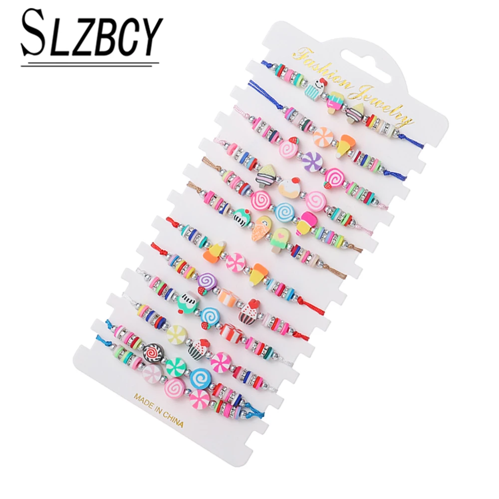 

12 Pcs/lot Ice Cream Ice Cream Charm Bracelets Set for Women Fashion Jewelry Rope Braided Adjustable Bracelet Wristband Gift
