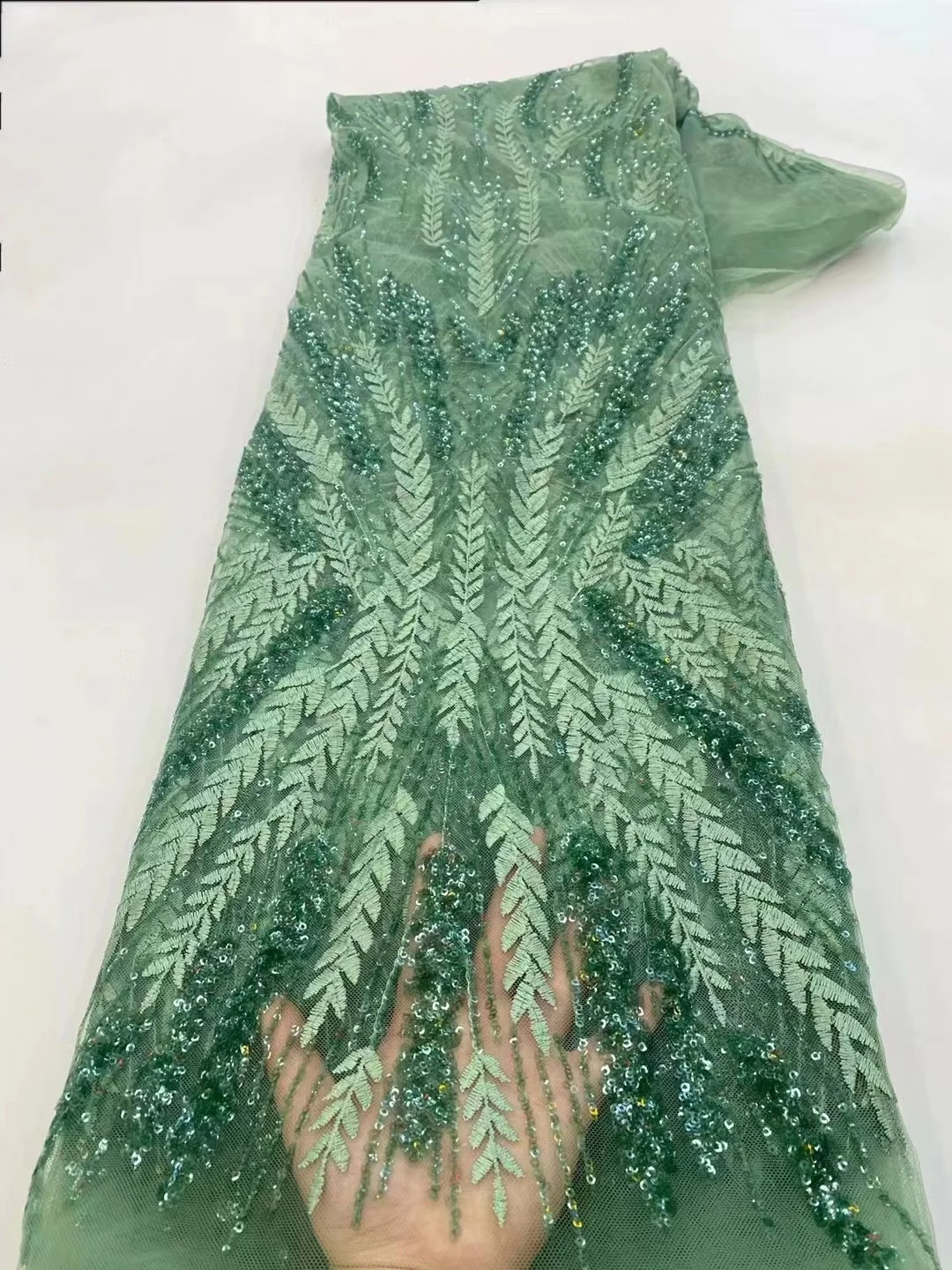 

Green High Quality Sequins Beaded French Tulle African Lace Fabric Nigerian Lace Fabric Embroidery Mesh Lace Fabric Party DRESS
