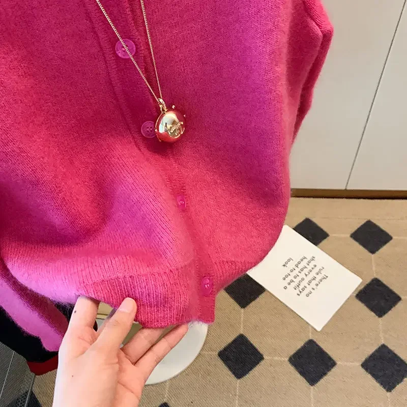 Красная Женская Осенняя трикотажная куртка мягкий стильный тонкий кардиган