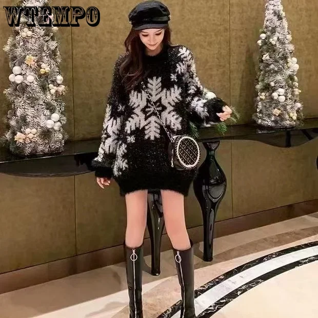 Рождественский свитер WTEMPO с длинным рукавом женские осенне-зимние вязаные топы