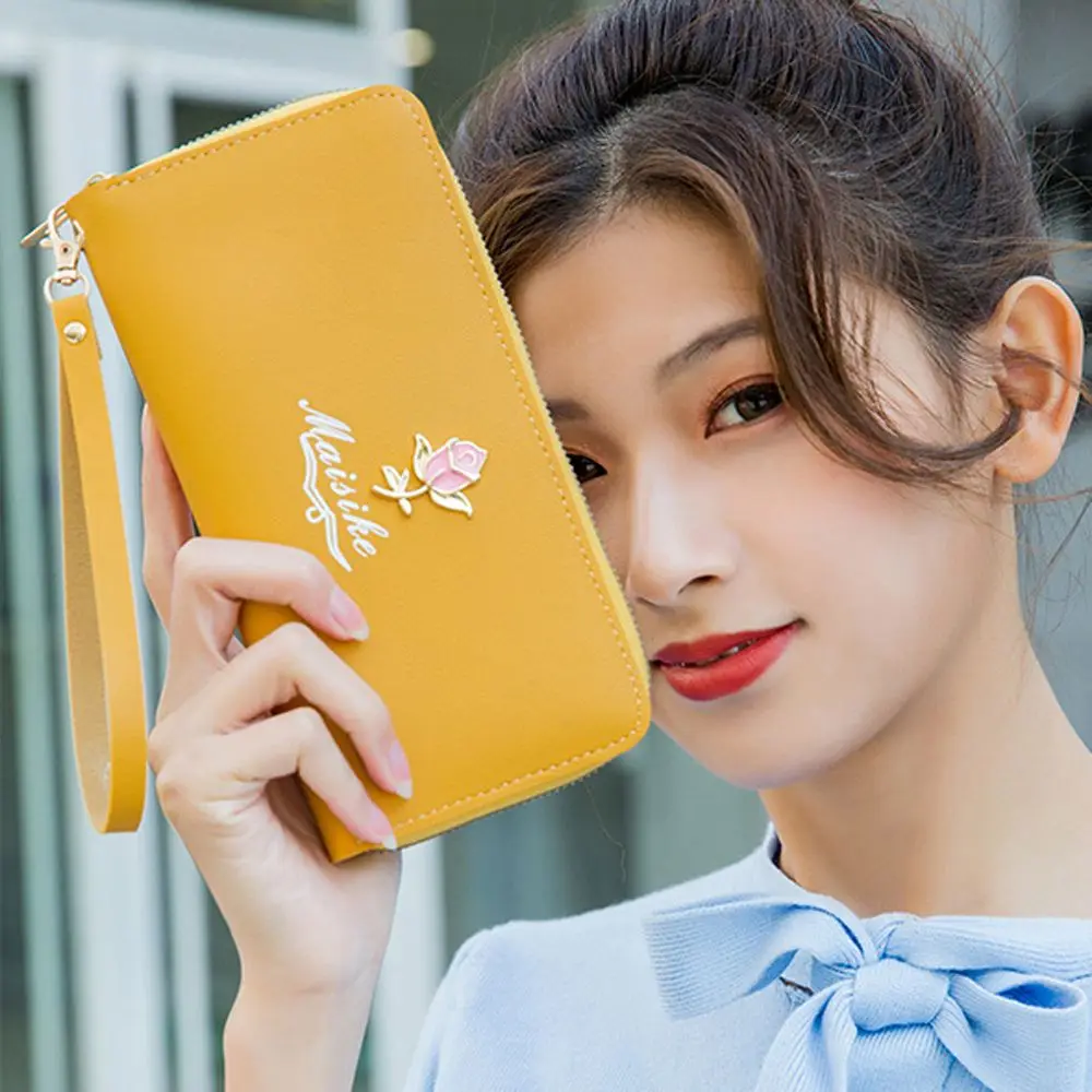 

Simple Convenient Daisy PU Leather Zipper Shopping Women's Coin Purse Korean Style Wallet Solid Color Holders Leaf