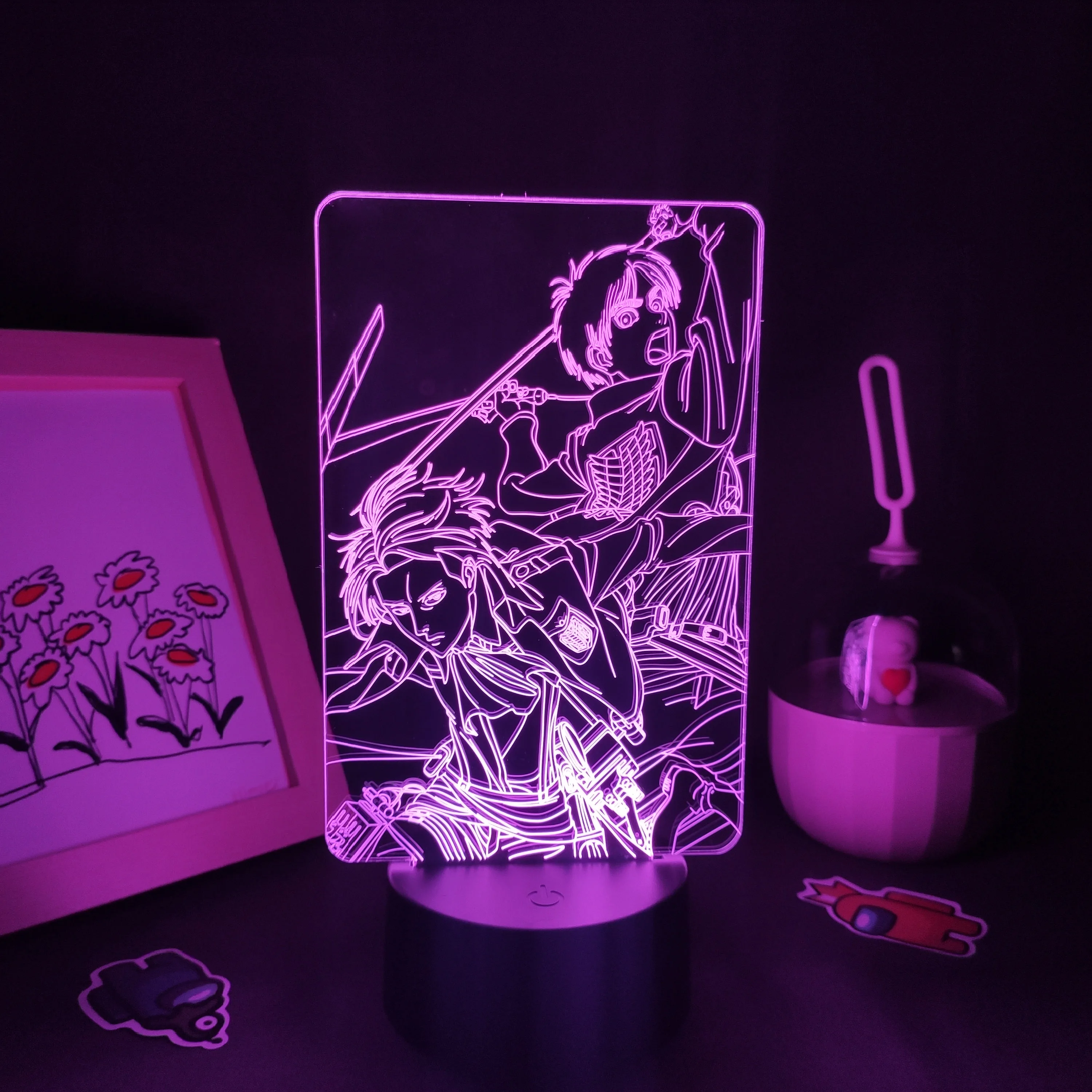 

Аниме Фигурка Эрена джейгера йера Леви Аккермана из атаки на Титанов светодиодные ночники манга подарки RGB 3D лампы украшение для спальни