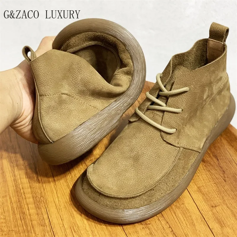 Мужские ботинки новинка весны 2024 нескользящая натуральная кожа на толстой