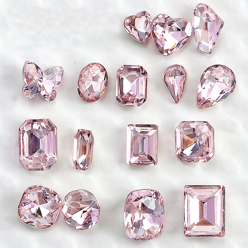 

10 piece tip Bottom Pink Color Geometry Nail Crystal Rhinestone Nail Art Deco 3D Shiny Crystal Glass Stone Manicure supplies