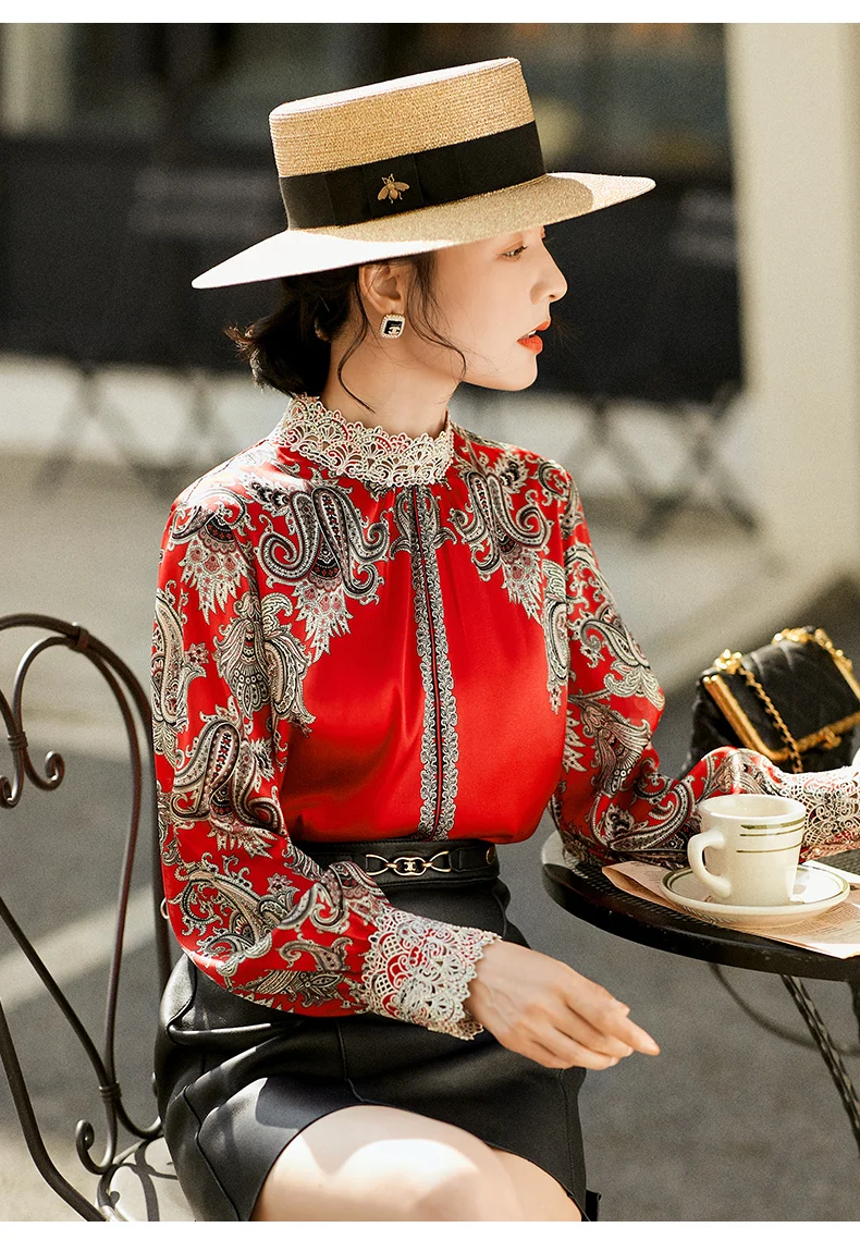 

Женская кружевная Свободная рубашка с вышивкой и длинным рукавом