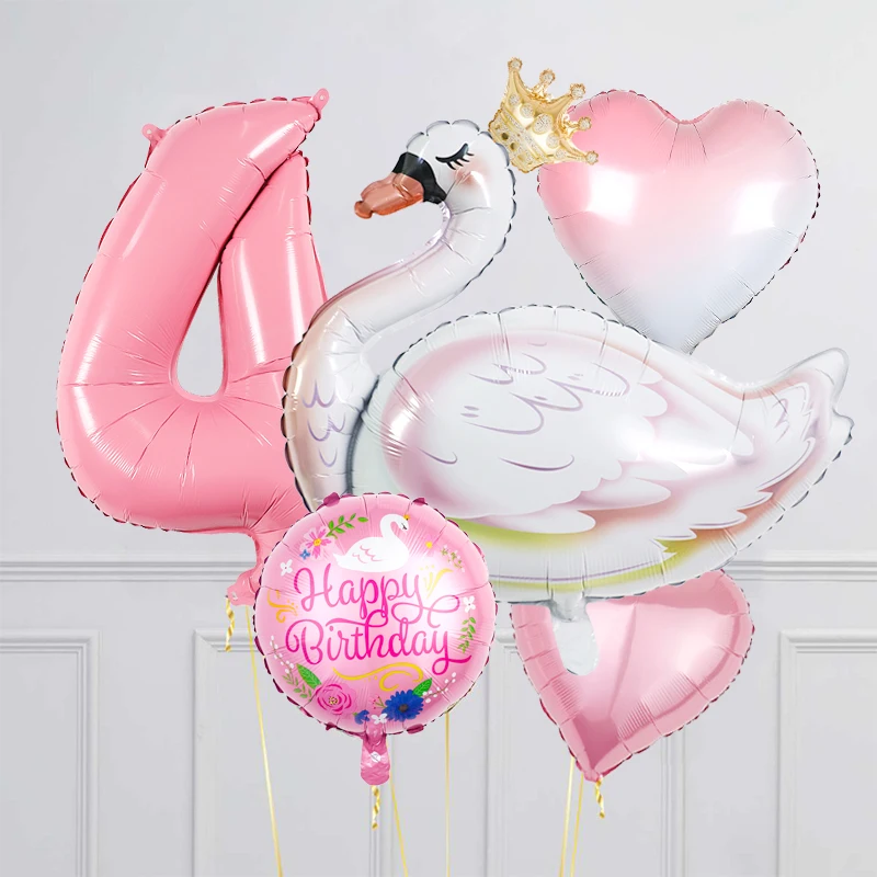 

Pink Large Swan Birthday Party Decorations Kids Toys Mini Crown 32inch Number Foil Balloons Girls Gift Baby Shower Helium Globos