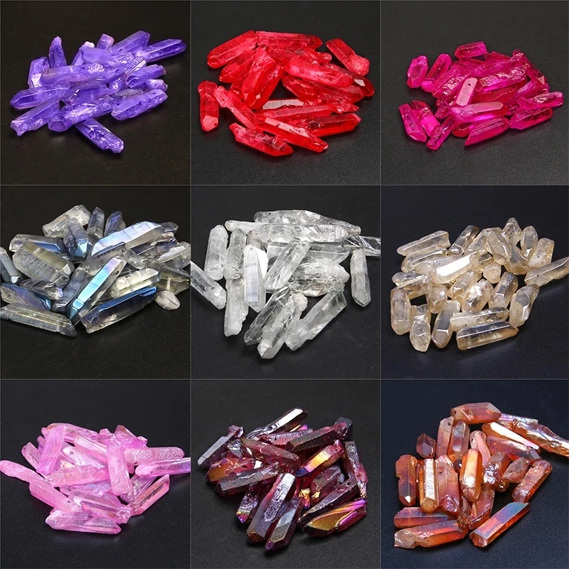 

New 25 Colors Electroplated Single Pointed Crystal Column Diy Jewelry Pendant Polished Aqua Healing Crystal Beads Factory Custom