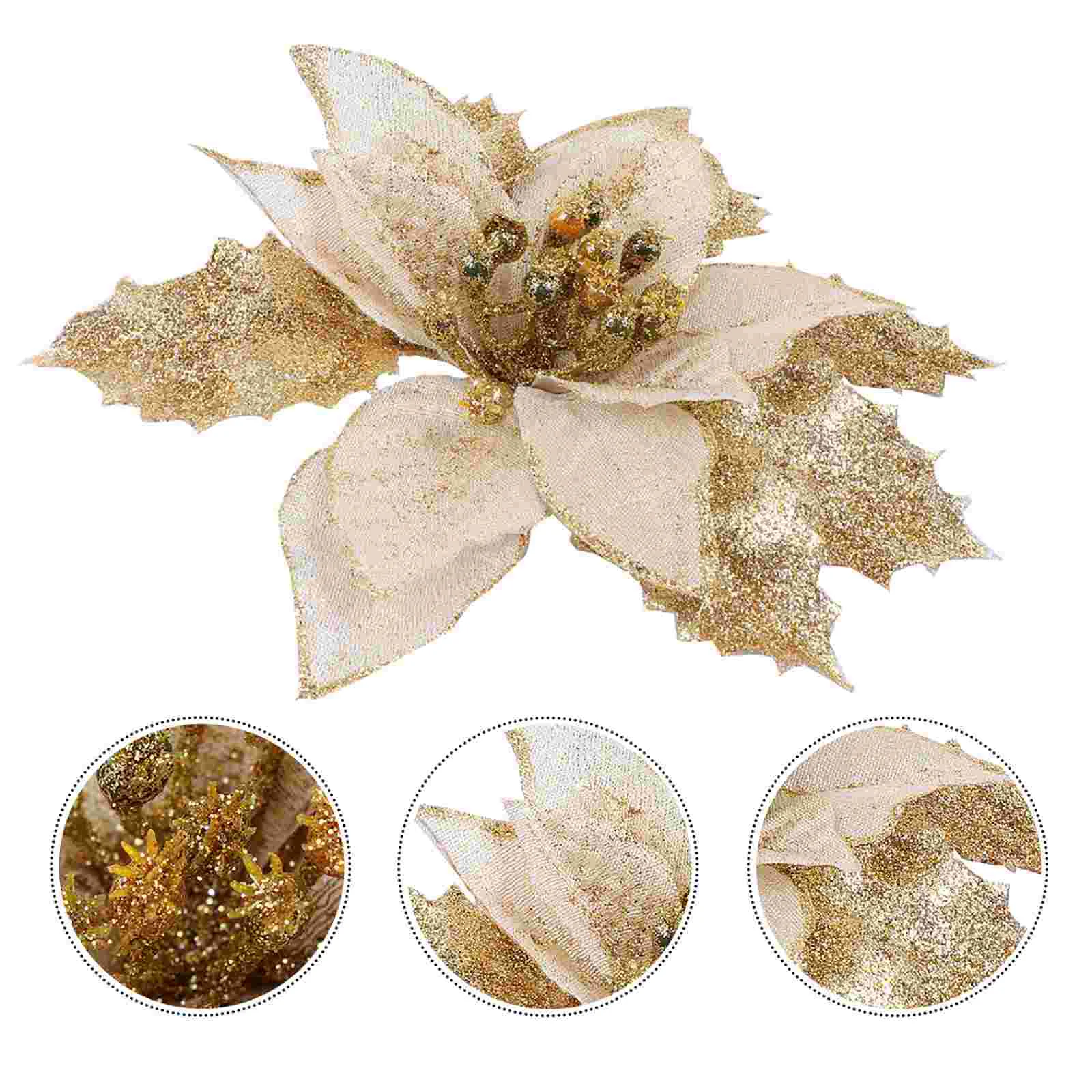 

Christmas Poinsettia Flowers Artificial Tree Flower Ornamentsglitter Poinsettias Pendant Ornament Decoration Wreath Decor Floral