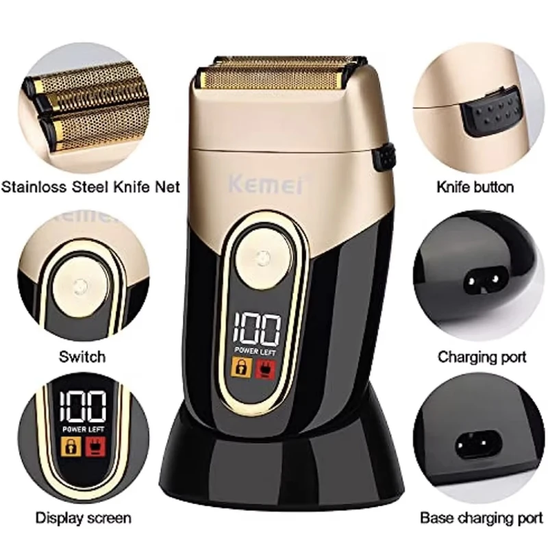 Мужской водонепроницаемый Аккумуляторный триммер для бороды Kemei бритва с