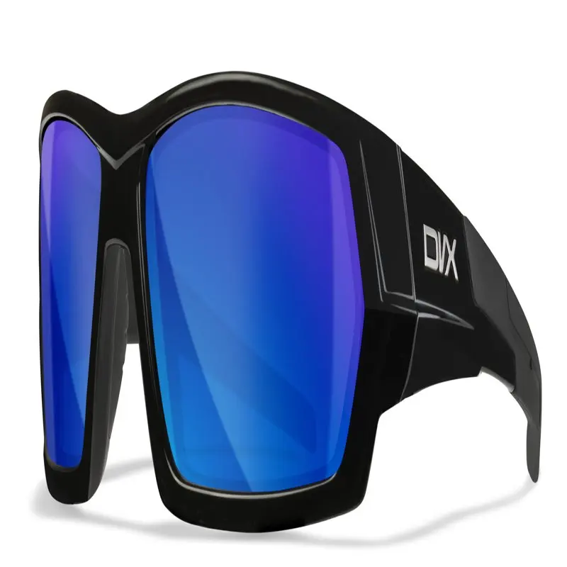 

Stylish Premium OSHA Compliant Blue Mirror Lenses/Gloss Black Frame Safety Sunglasses RX Ready with ANSI Z87.1 Certified Protect