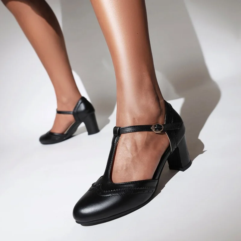 

2022 Mary Janes Shoes high heel Women Sweet Pumps Thick with Autumn Female Round Single Shoe party wedding Heels Ladies Footwear