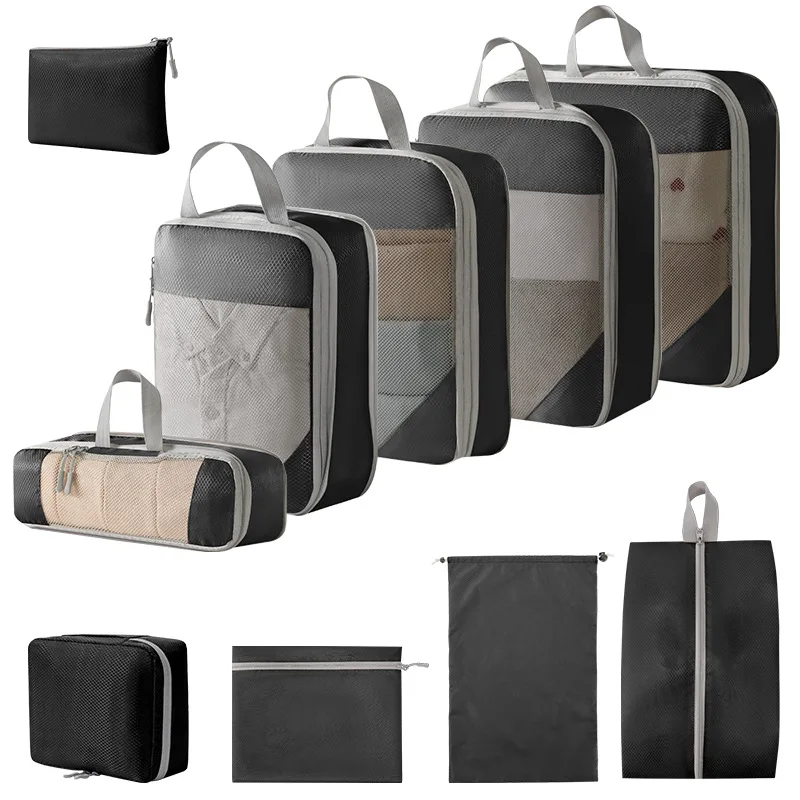 10PCS With Compression Portable Holiday Nylon Travel Waterproof Wear Resistant Storage Bag Packing Cube For Suitcase Organizer