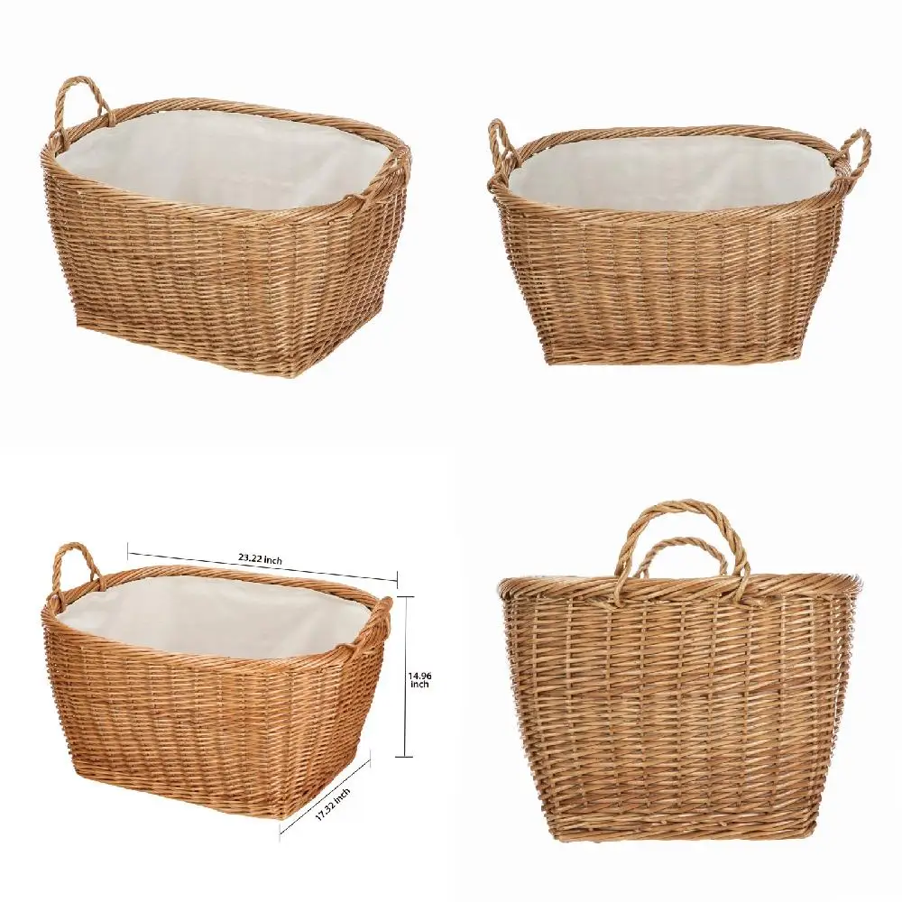 

Elegant Oval Willow Wicker Storage Basket With Removable Liner & Convenient Handles for Home & Office Organization, Ideal for Ti