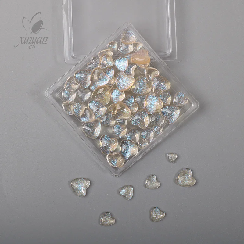 

1Box Ice Transparent Peach Heart Nail Art Charms Rhinestones Glitter Powder Love Kawaii Nail Decorations DIY Manicure Accessory