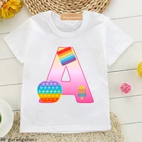 cute pop it alphabet a z with colorful ice cream apple square graphic print t shirt girls kawaii summer birthday party top tees