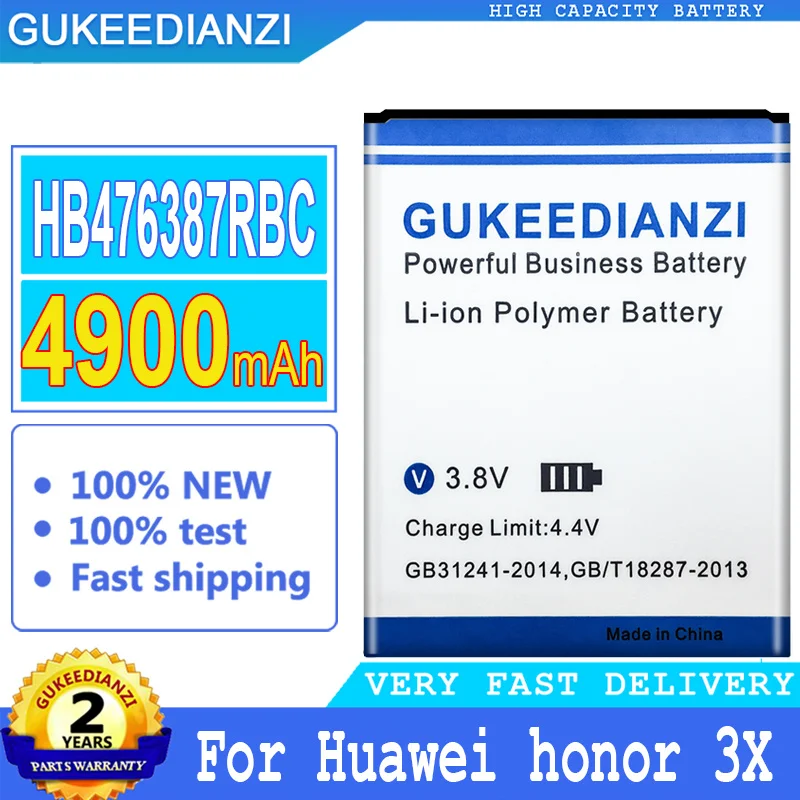 

Аккумулятор GUKEEDIANZI HB476387RBC на 4900 мА · ч для Huawei honor 3X G750 B199 G750-T00 honor3X, аккумулятор большой мощности