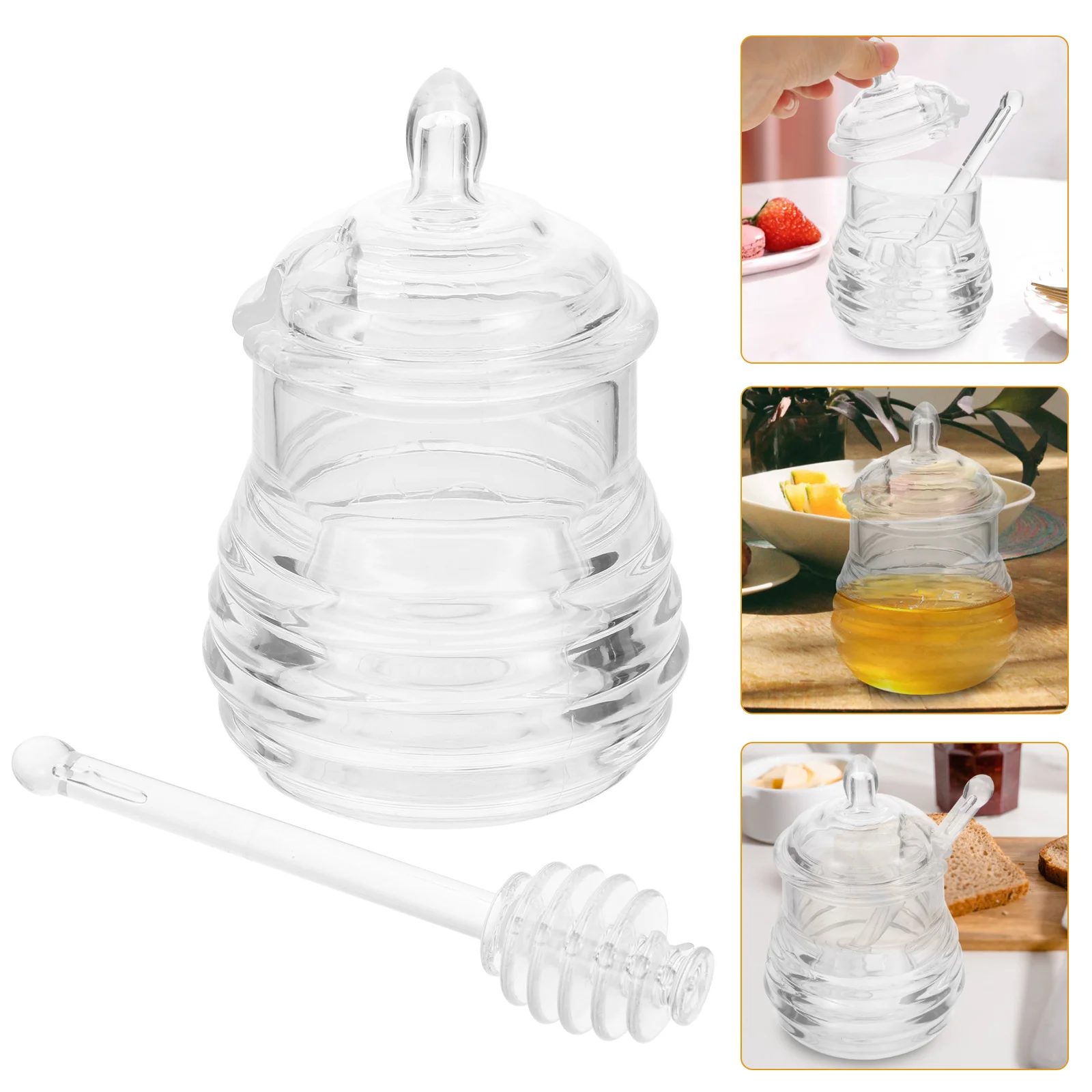 

Honey Jar Potstorage Dispenser Jars Container Pourer Sugar Can Dipper Syrup Condiment Canisterbeehive Bottle Pc Transparent