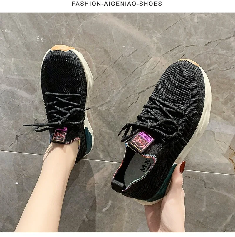 brand design women shoes mesh breathable fashion sneakers lady shoes woman lace-up low cut casual sport shoes platform sneakers