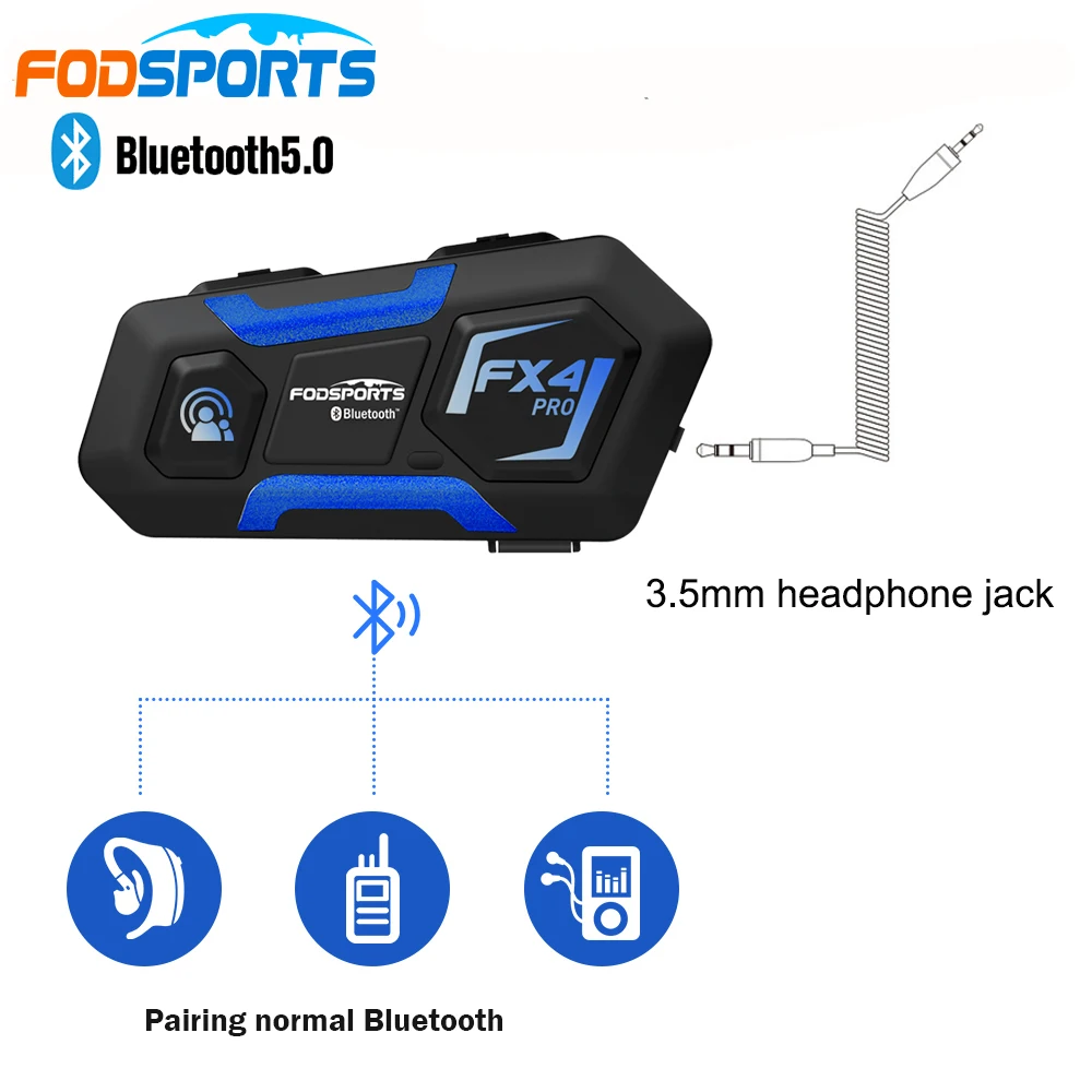 Fodsports FX4Pro Intercom Motorcycle Helmet Headset FM Radio  Bluetooth5.0 HIFI Stereo Auriculares Intercomunicadore Moto 4Rider