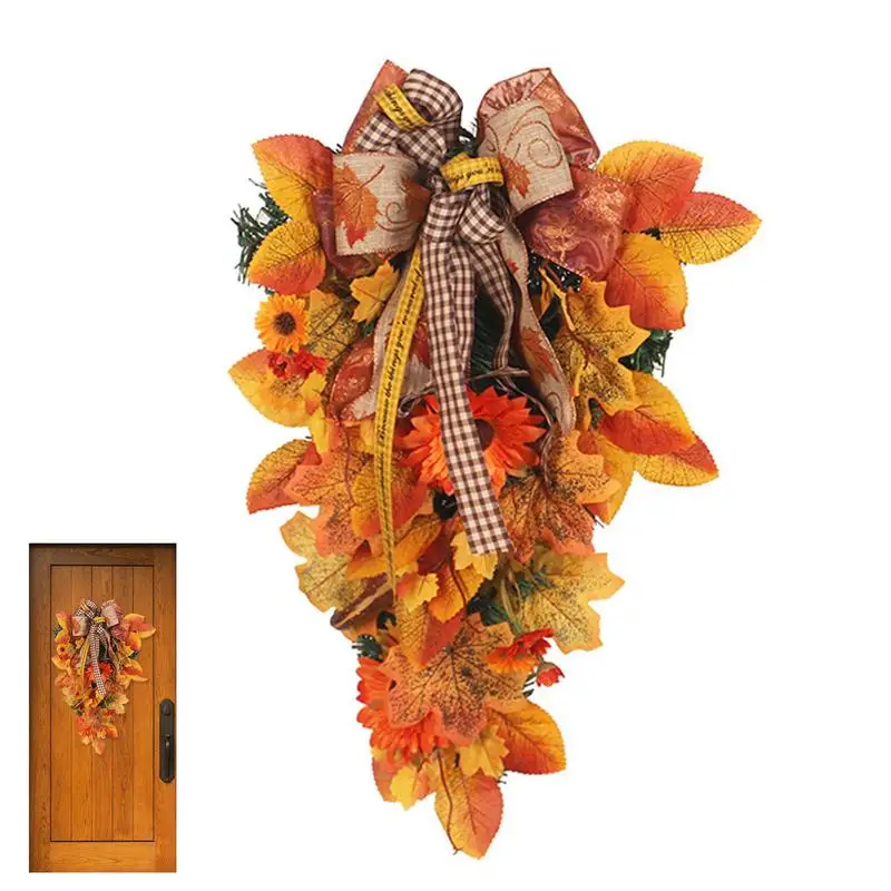 

Украшения для входной двери на День Благодарения, Осенний венок, дверной венок с тыквой/ягодами/кленовыми листьями, урожай, венок для осенвечерние
